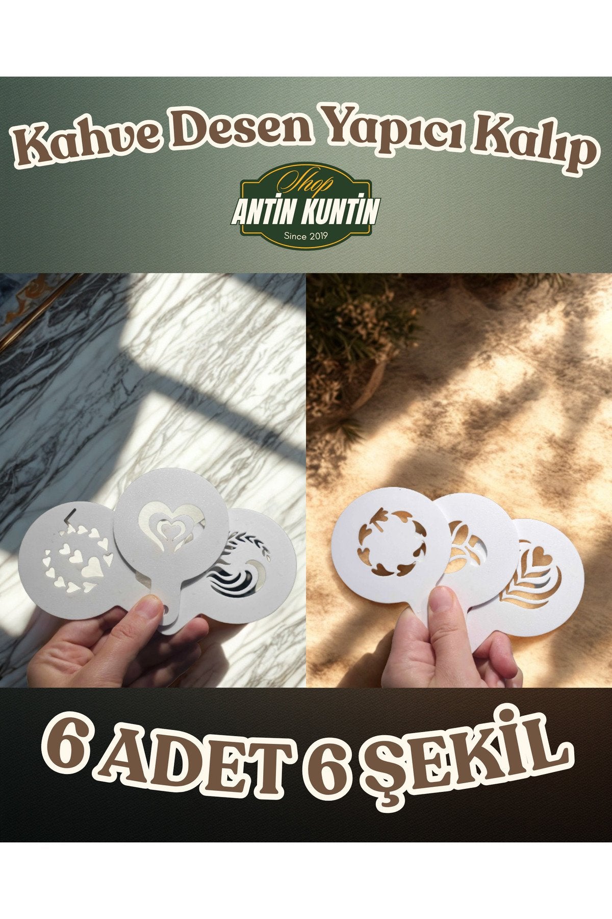 6 Adet Kahve Desen Kalıbı Şekilli Desenli Kalpli Süsleme Aparatı Kalpler Kahve Çekirdeği