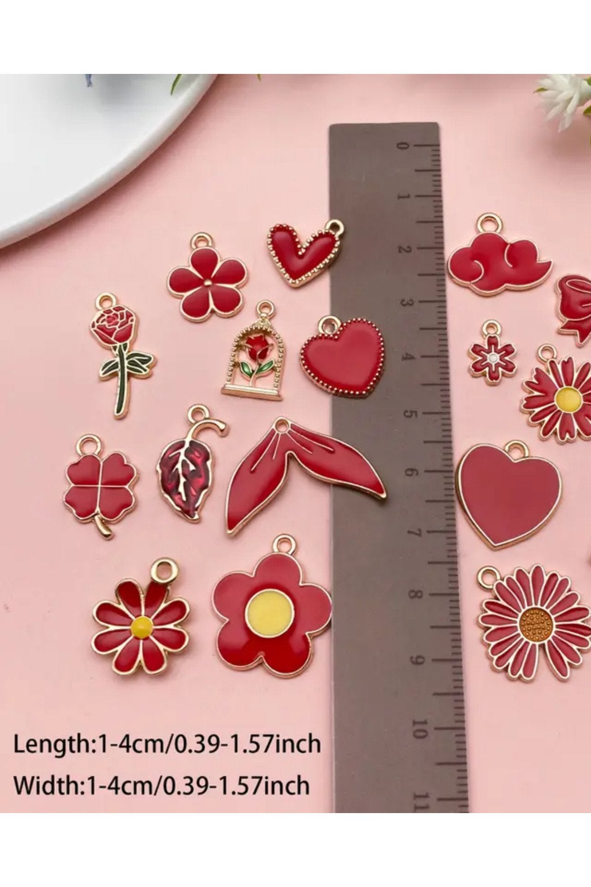 Kırmızı 10 Adet Kolye Ucu Seti Karışık Gelir Sadece Kırmızı Charm Bileklik Bilezik Küpe Ucları Seti