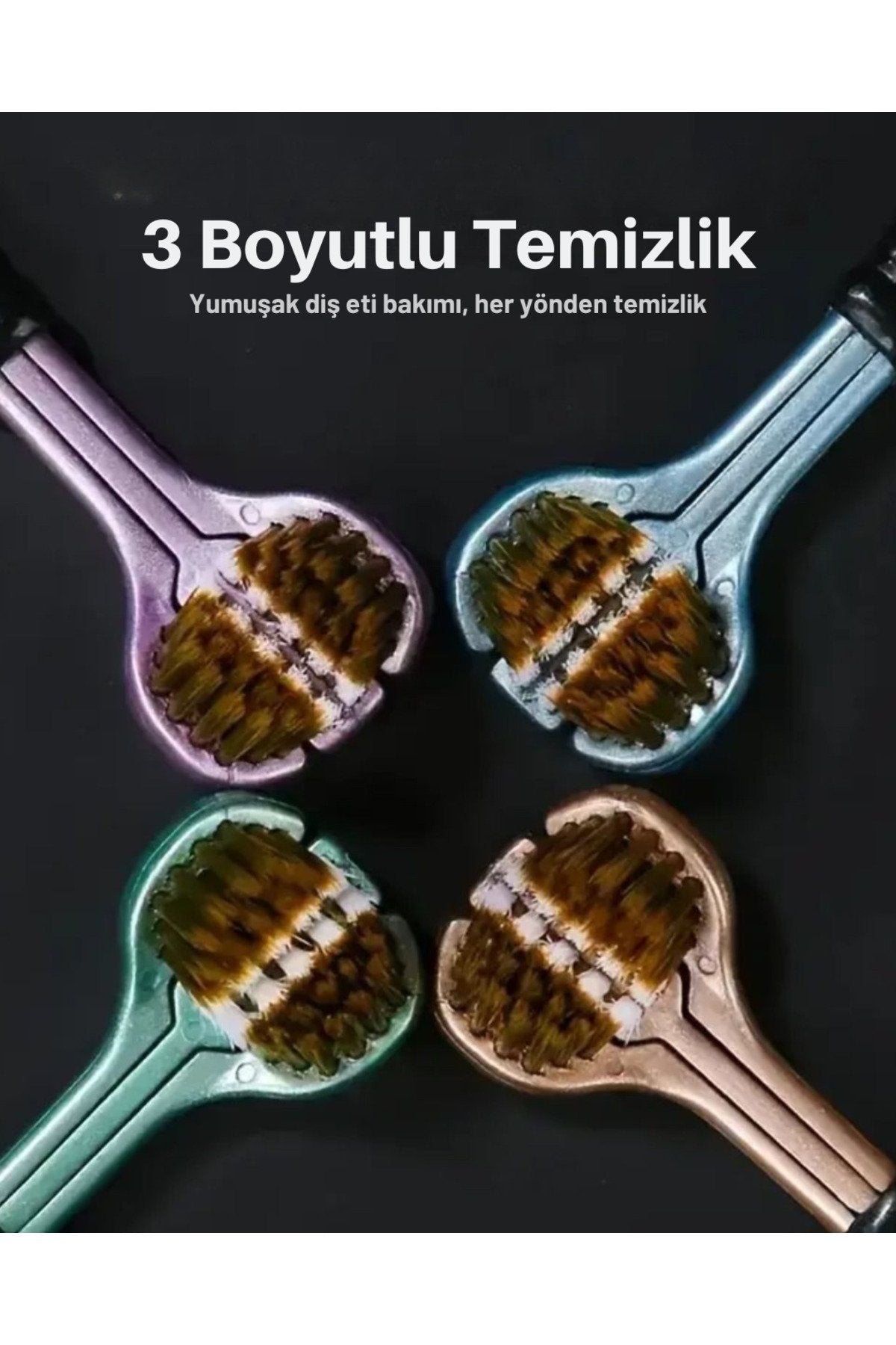3 Taraflı Diş Fırçası Mor Renk 3 Boyutlu Yumuşak Uçlu Komple Temizlik Çok Yönlü Koruma