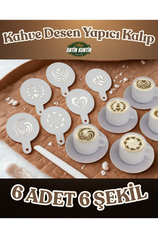 6 Adet Kahve Desen Kalıbı Şekilli Desenli Kalpli Süsleme Aparatı Kalpler Kahve Çekirdeği