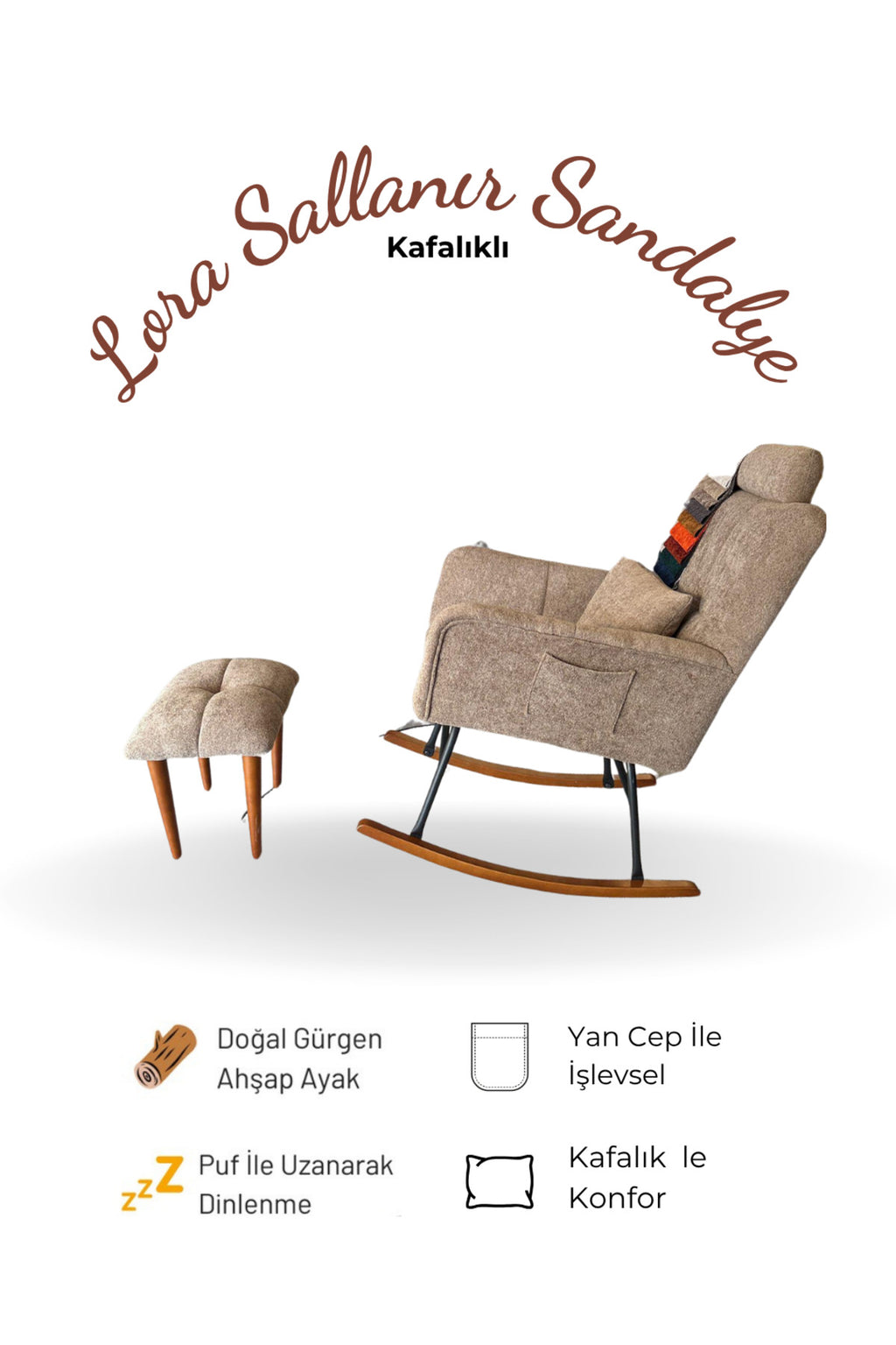 Kahverengi Lora Sallanır Sandalye Kafalıklı Rahat Dinlenme Baba Koltuğu Berjer
