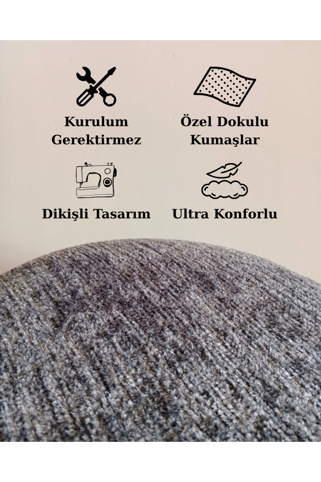 Pare Gri Puf Tabure El İşçiliği Gold Alt Kasalı Makyaj Pufu Puf Sandalye Ayak Uzatma Pufu - 2