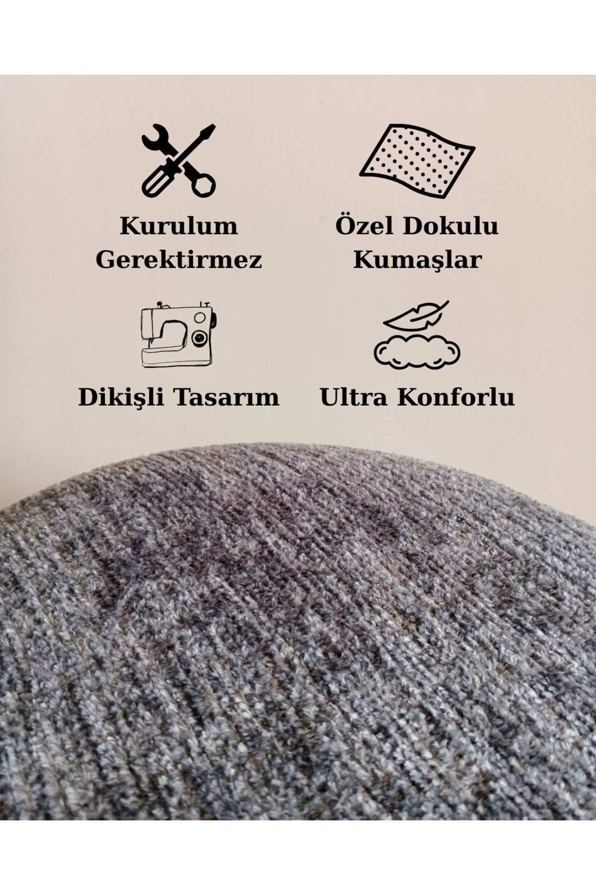 Pare Gri Puf Tabure El İşçiliği Gold Alt Kasalı Makyaj Pufu Puf Sandalye Ayak Uzatma Pufu - 2