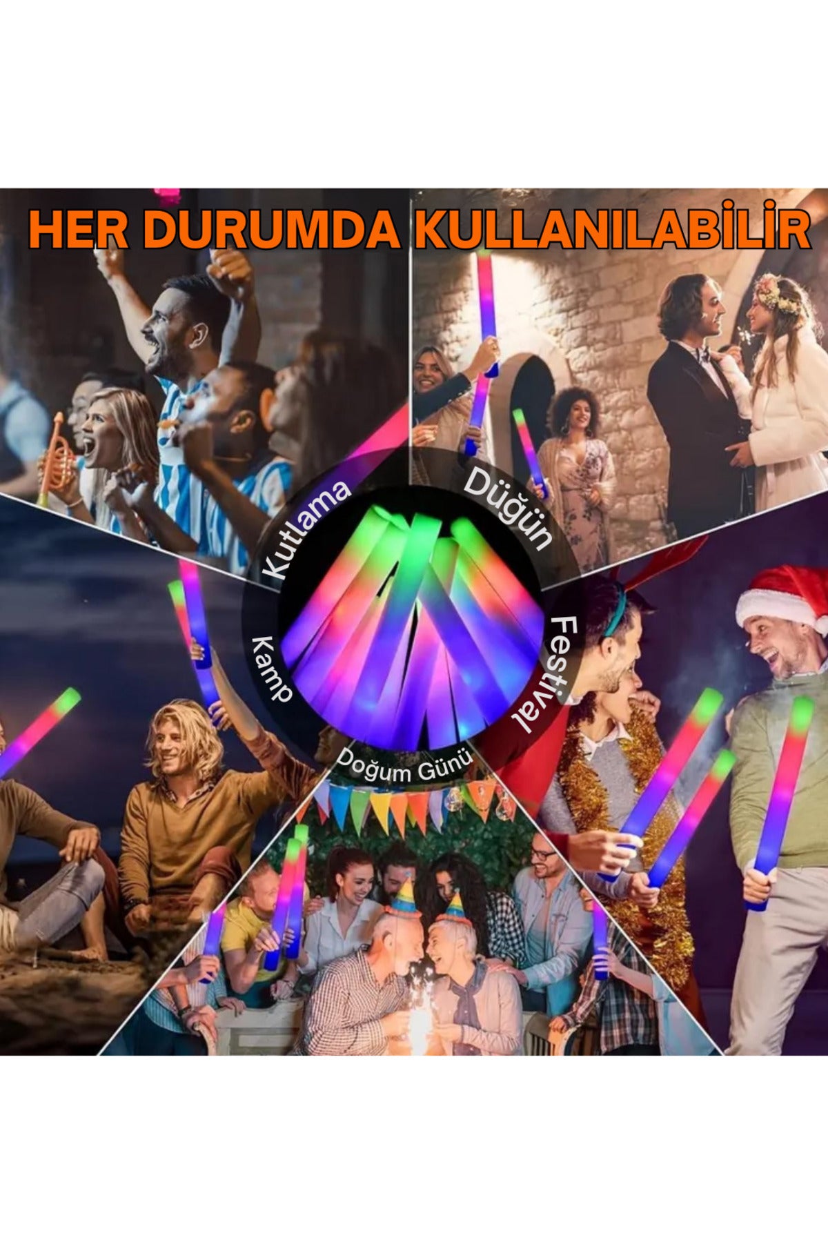 Üç Modlu LED Işık Çubuğu Köpük 1 Adet Parti Düğün Kına Kutlama Organizasyon Gösteri Festival Panayır - 3