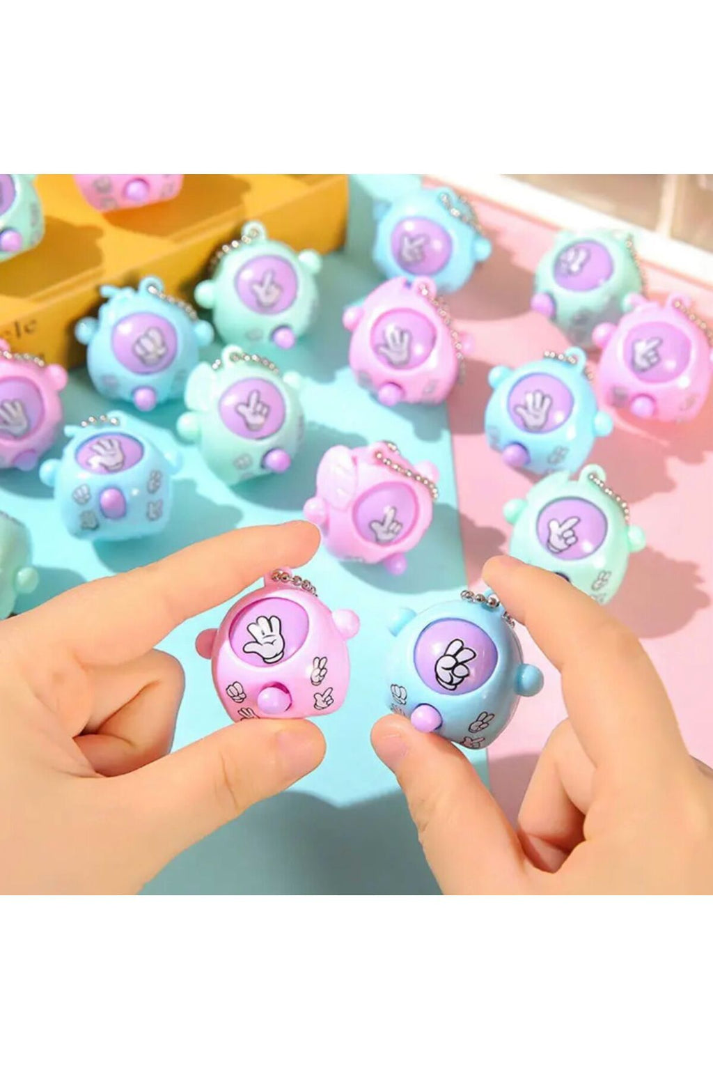 Taş Kağıt Makas Oyuncak Anahtarlık Süs Mavi Pembe Su Yeşili 3 Adet - 4