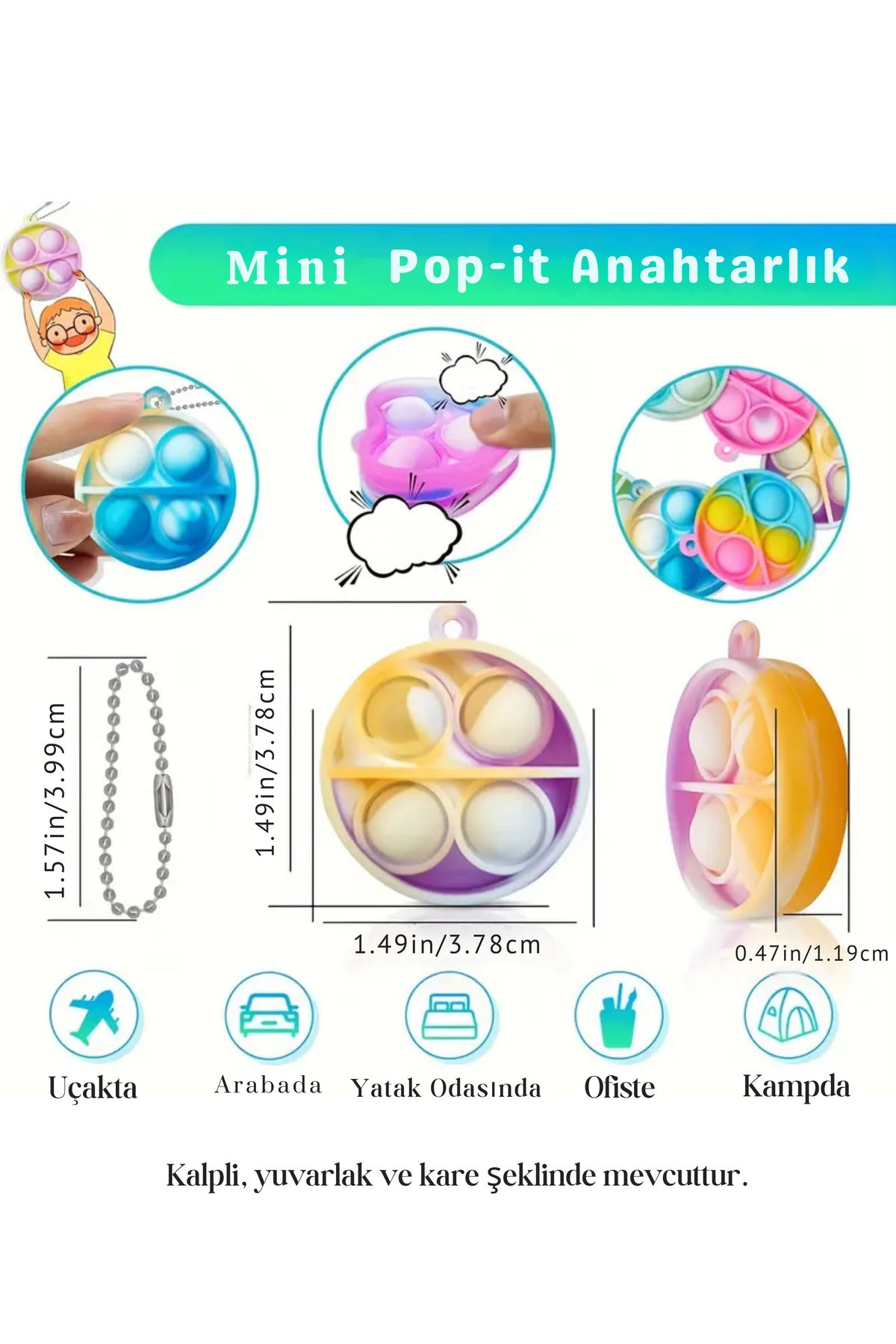 5 Adet Popit Anahtarlık Hediyelik Karışık Renkli Pop-it Karışık Gönderilir - 5