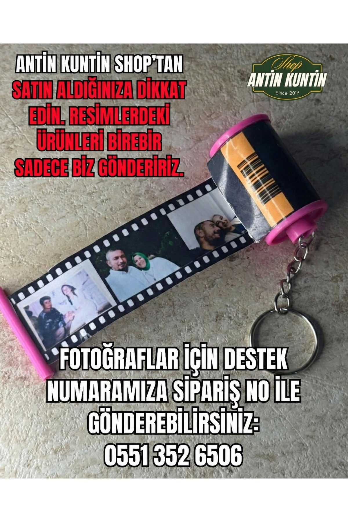 Pembe Fotoğraf Filmi Şeklinde 8 Fotoğraflı Anahtarlık Hediyelik Sevgiliye Hatıra Bileklikle Gelir - 2