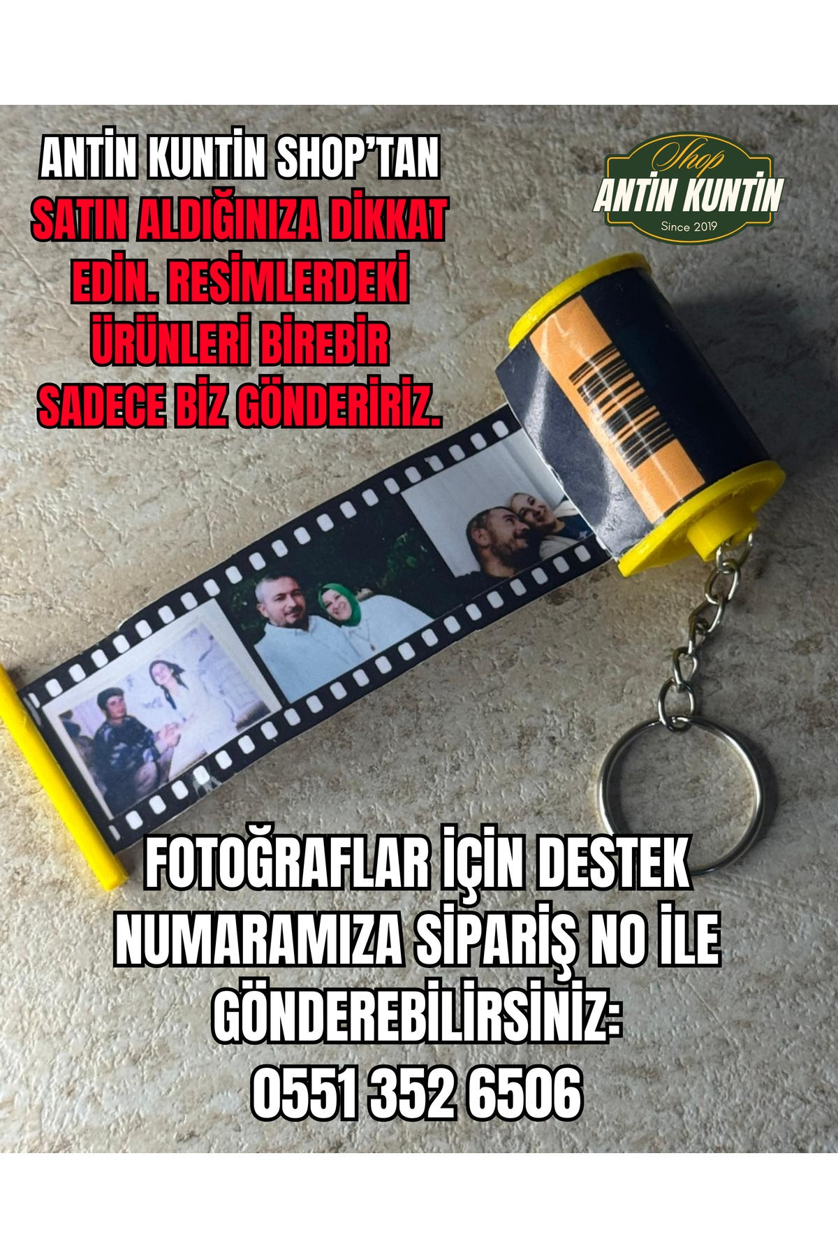 Fotoğraf Filmi Şeklinde 8 Fotoğraflı Anahtarlık Hediyelik Sevgiliye Hatıra Bileklikle Gelir - 2