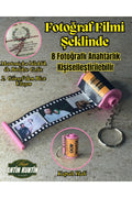 Pembe Fotoğraf Filmi Şeklinde 8 Fotoğraflı Anahtarlık Hediyelik Sevgiliye Hatıra Bileklikle Gelir