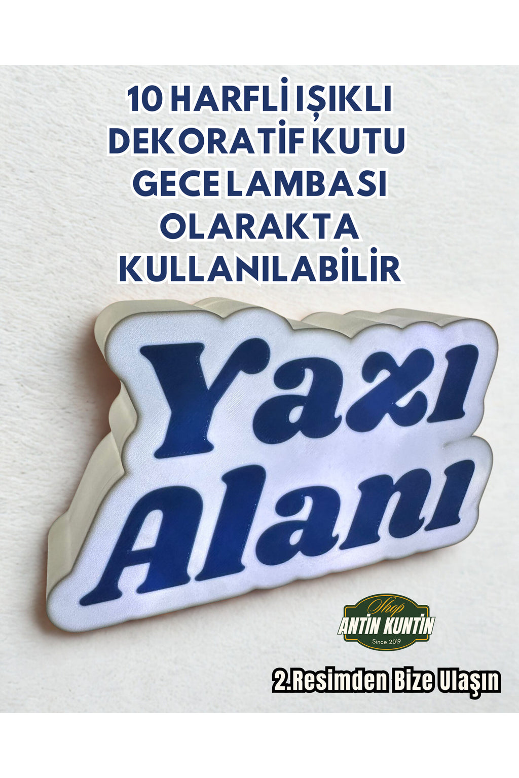 10 Harfli Işıklı Yazılı Kutu Dekor Kişiye Özel Peri Ledli Gece Lambası Olarakta Kullanılabilir