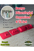 Banyo Düzenleyici Organizer 4'lü Set Havlu Diş Fırçası Jilet Kulak Çöpü Asma Askılık Karışık Renk