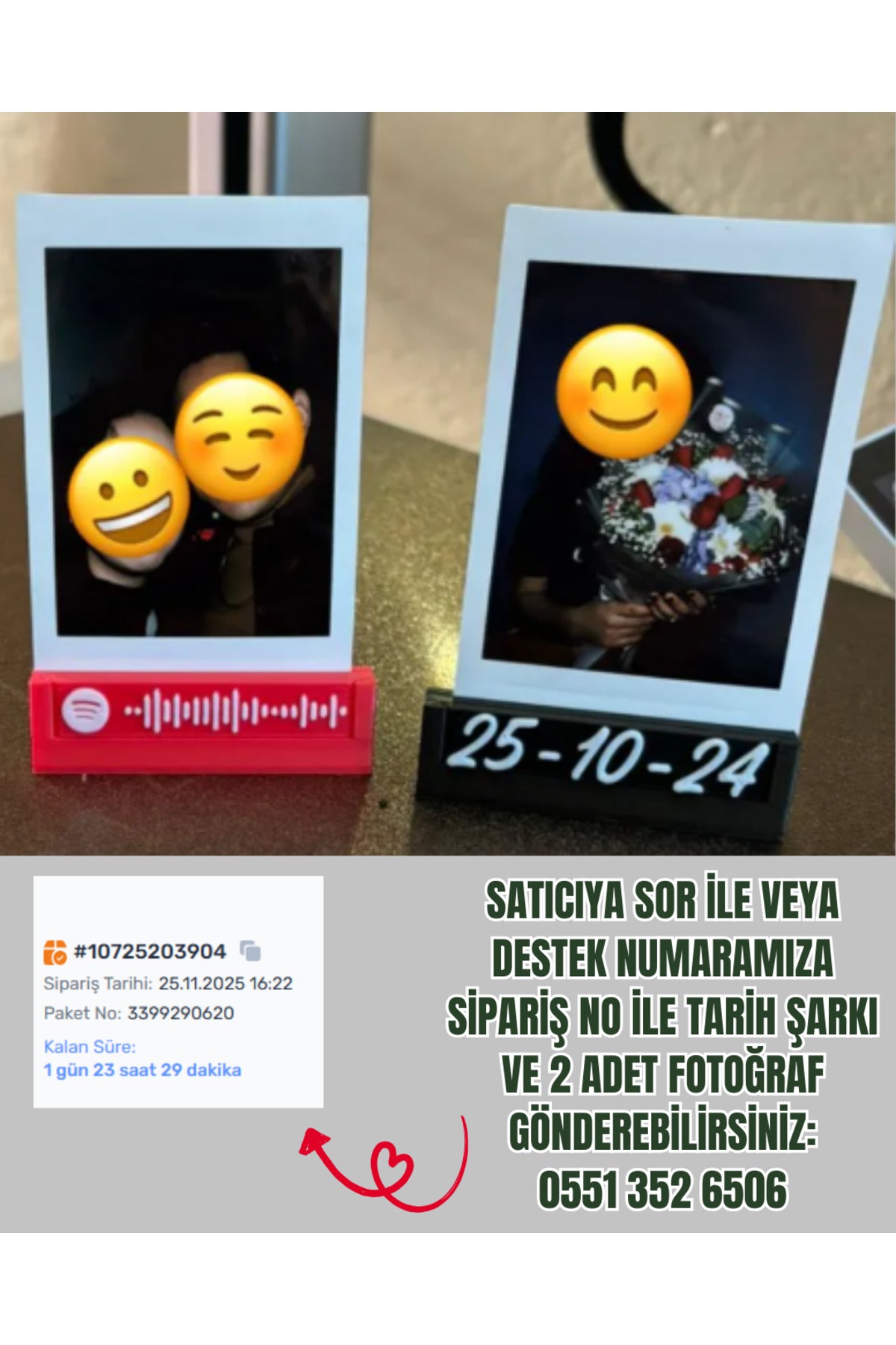Çift Hediyesi Spotify Müzikli ve Tarihli 2 Adet Fotoğraflı Stand Fotoğraflar Dahil - 2