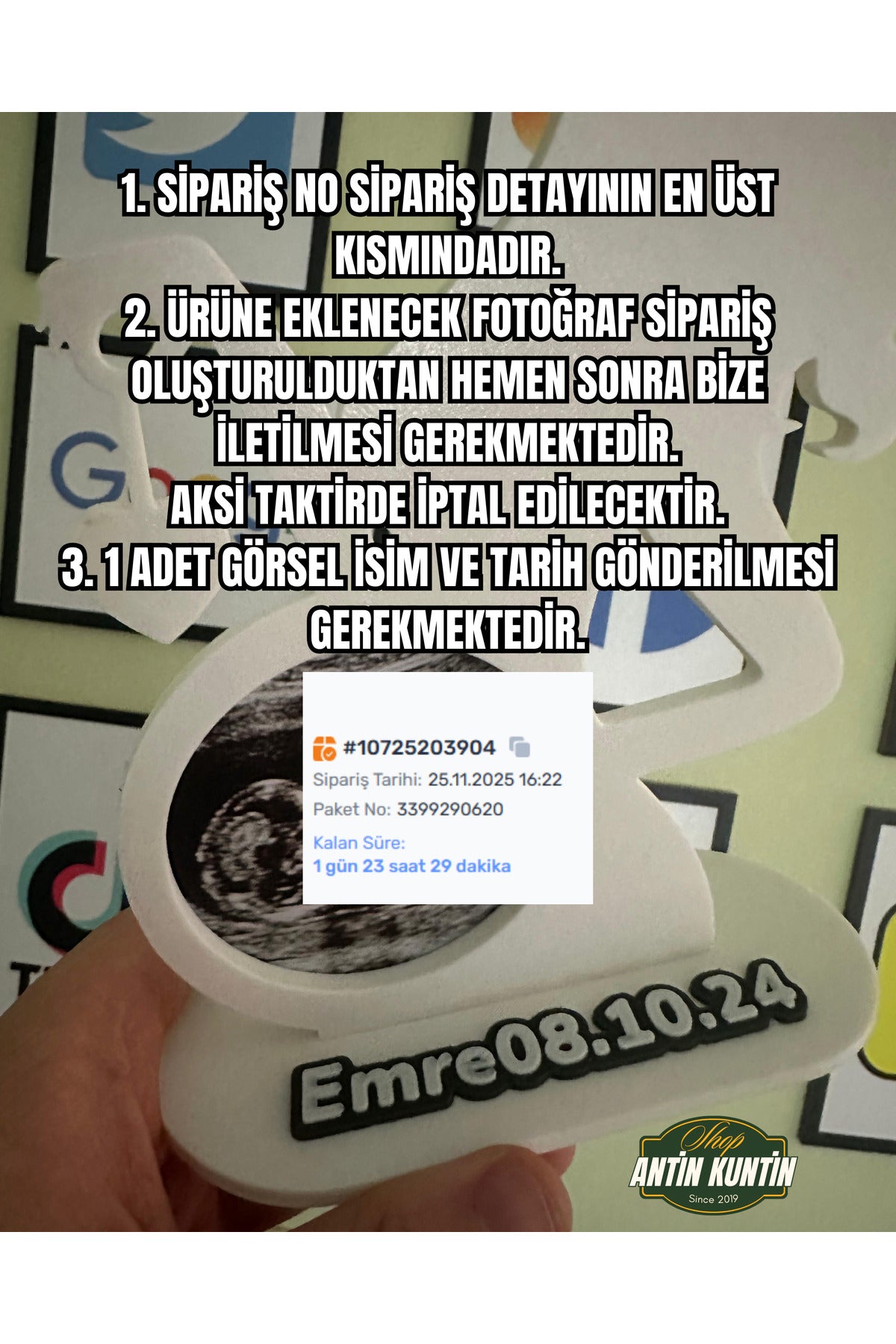 Ultrason Resimli Anne Karnında Fotoğraf Stand Dekor Kalpli İsim ve Tarih Eklenebilir - 3