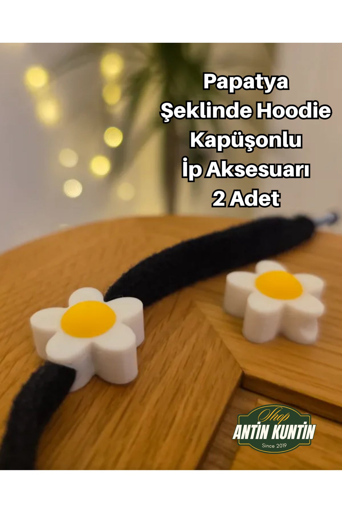 Papatya Şeklinde Hoodie Kapüşonlu İp Aksesuarı 2 Adet