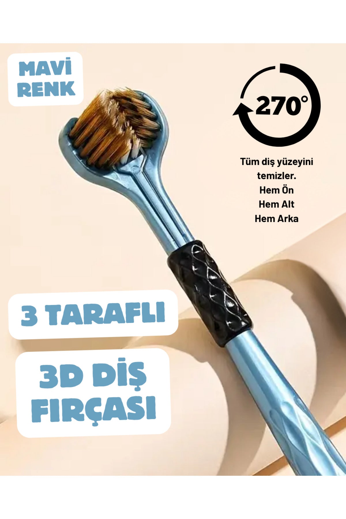 Mavi Renk 3 Taraflı Diş Fırçası 3 Boyutlu Yumuşak Uçlu Komple Temizlik Çok Yönlü Koruma