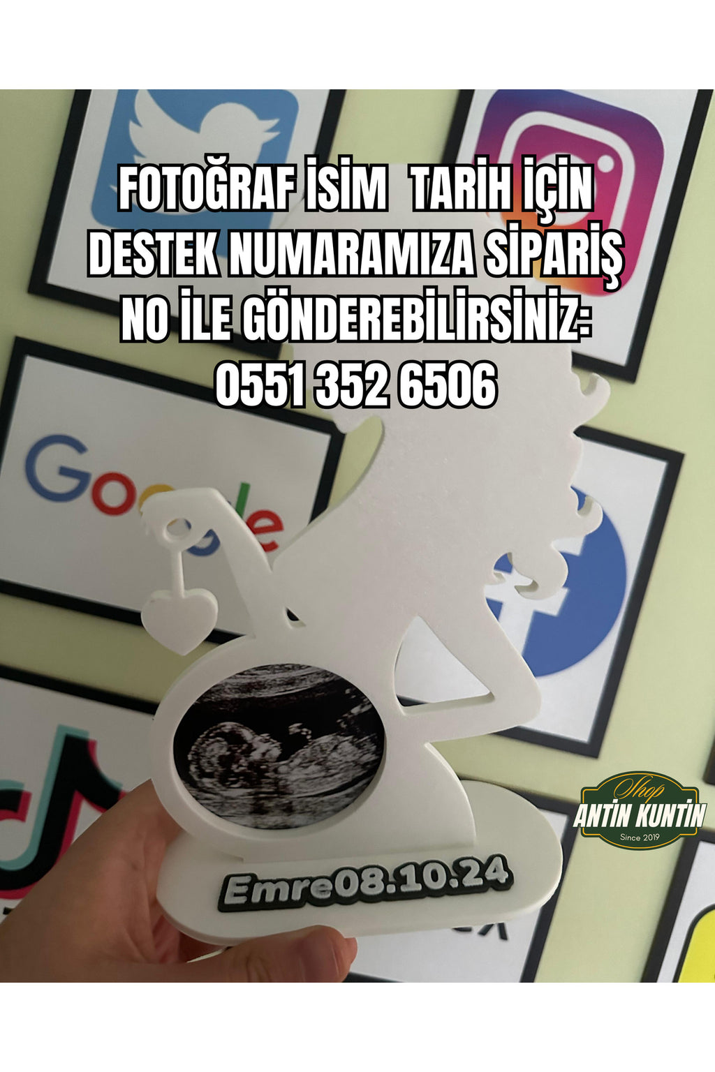 Ultrason Resimli Anne Karnında Fotoğraf Stand Dekor Kalpli İsim ve Tarih Eklenebilir - 2