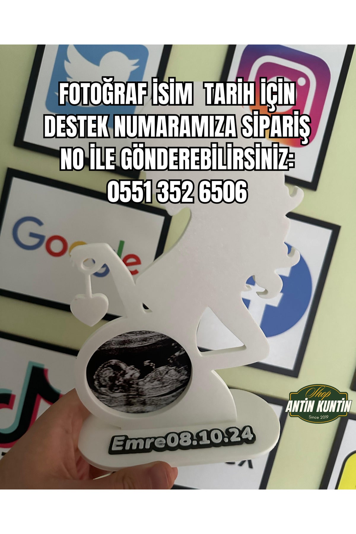 Ultrason Resimli Anne Karnında Fotoğraf Stand Dekor Kalpli İsim ve Tarih Eklenebilir - 2
