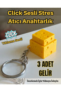 Peynir Şeklinde Tıklama Click Sesli Anahtarlık Sarı Stres Atıcı 3 Adet Gelir