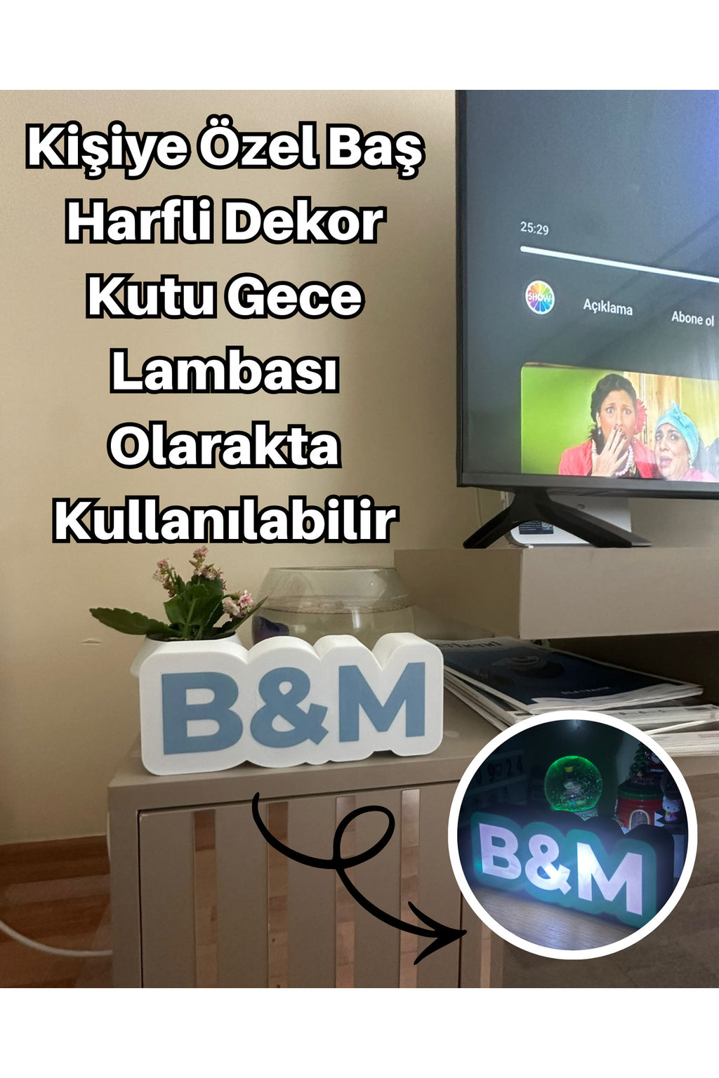 Kişiye Özel Baş Harfli Işıklı Gece Lambası ve Dekor Masa Hediye Çift Sevgili Aşk Sonsuzluk İşaretli