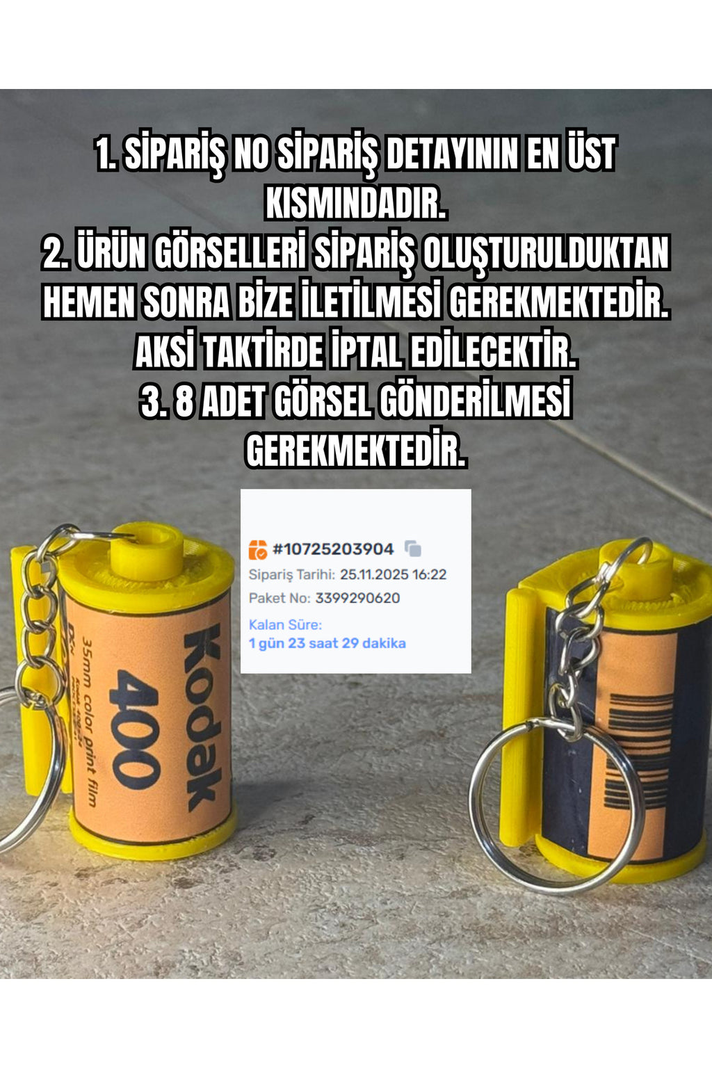Fotoğraf Filmi Şeklinde 8 Fotoğraflı Anahtarlık Hediyelik Sevgiliye Hatıra Bileklikle Gelir - 3