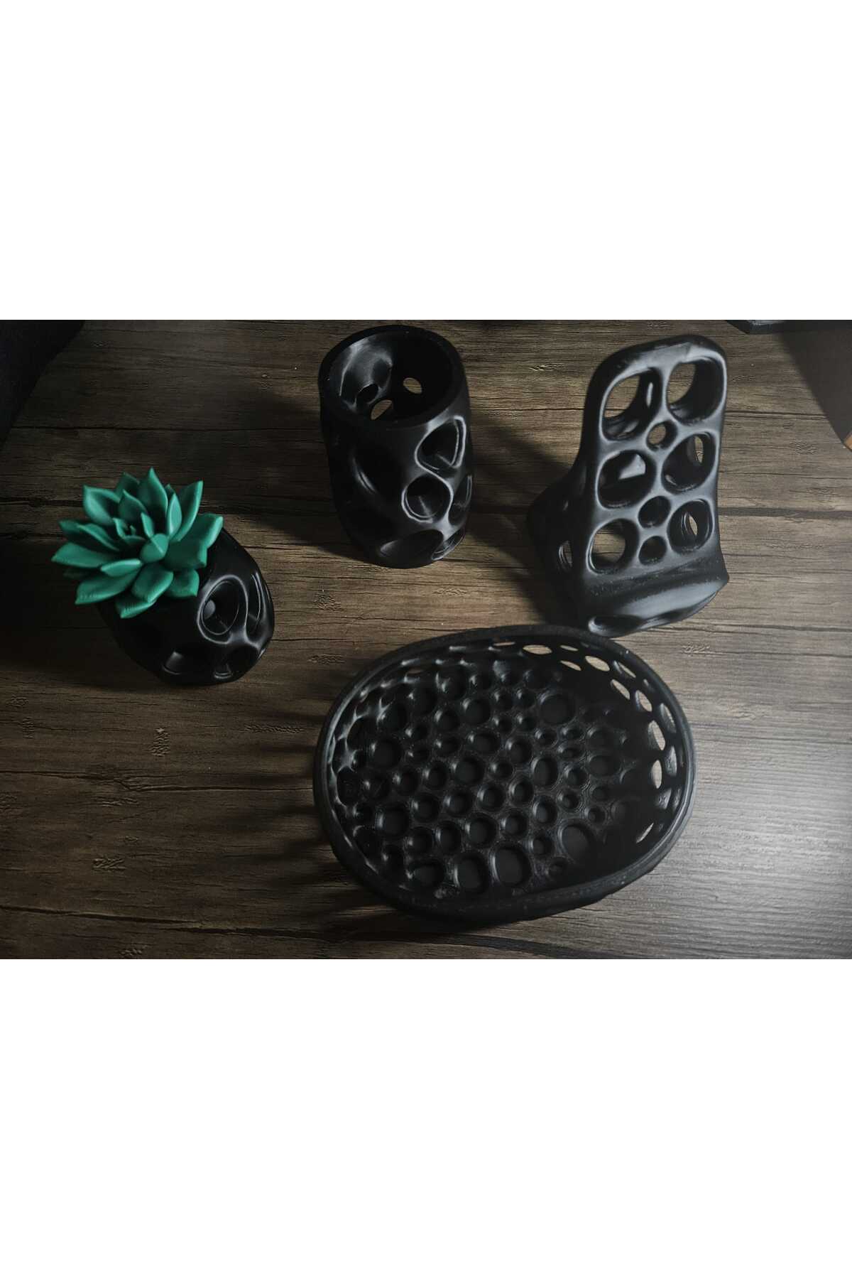 Modern Koyu Masaüstü Organizer Seti Siyah 4 Lü İşlevsel Set Hediyelik - 2