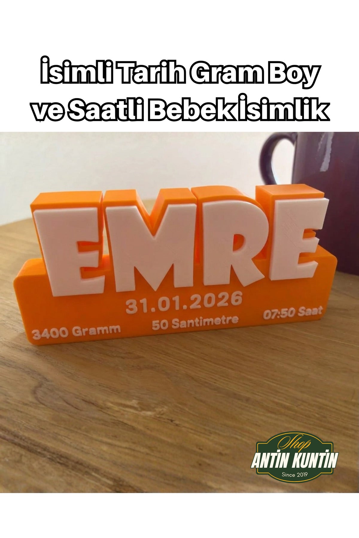 Kişiye Özel İsimli Tarih Gram Boy ve Saatli Bebek İsimlik Dekoratif Bebek ve Çocuk Odası İsim Süsü