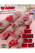 Kırmızı 10 Adet Kolye Ucu Seti Karışık Gelir Sadece Kırmızı Charm Bileklik Bilezik Küpe Ucları Seti