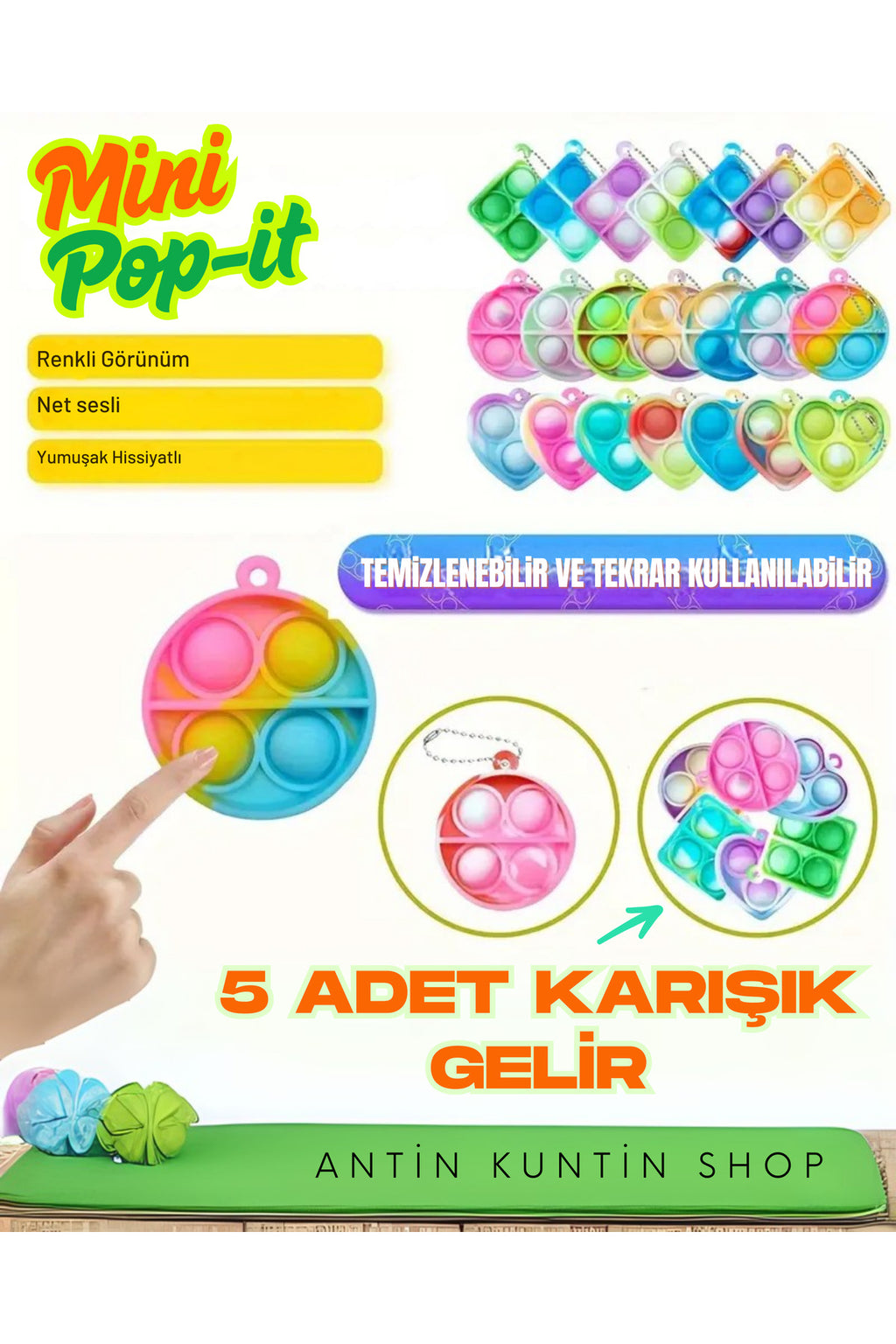 5 Adet Popit Anahtarlık Hediyelik Karışık Renkli Pop-it Karışık Gönderilir
