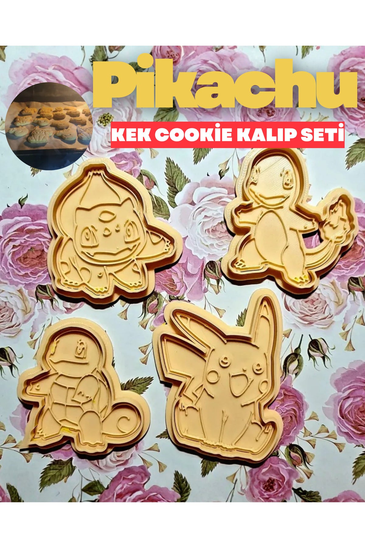 Çocuklar İçin Pikachu Temalı Eğlenceli Hamur Şekillendirici Set - Kurabiye ve Kek Kalıbı