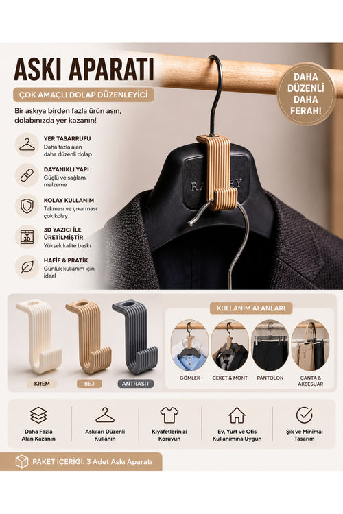 3 Adet Askılık Kancası Premium Görünüm Şık Askılık