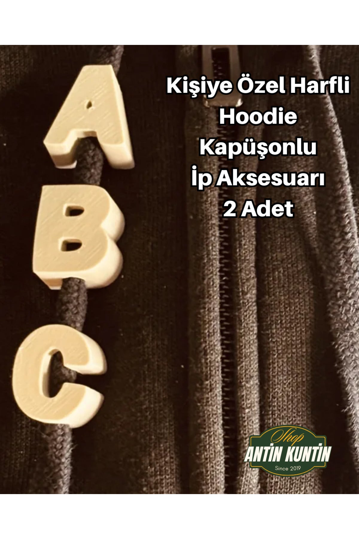 Kişiye Özel Harfli Hoodie Kapüşonlu İp Aksesuarı 2 Adet