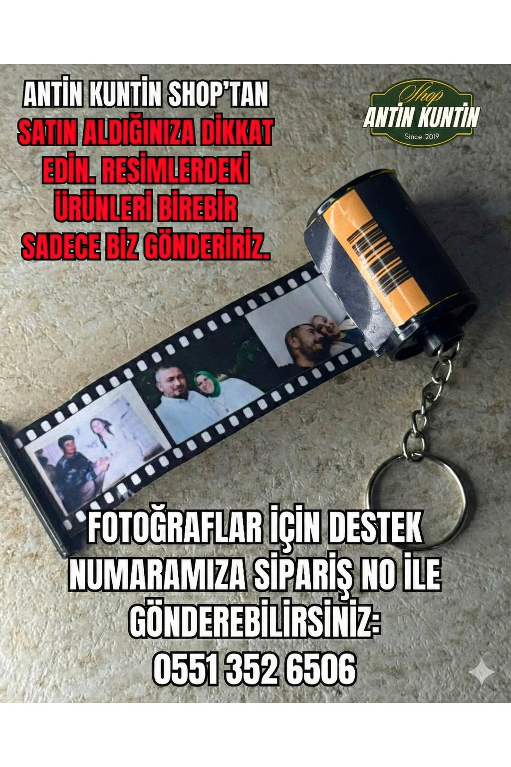 Siyah Fotoğraf Filmi Şeklinde 8 Fotoğraflı Anahtarlık Hediyelik Sevgiliye Hatıra Bileklikle Gelir - 2