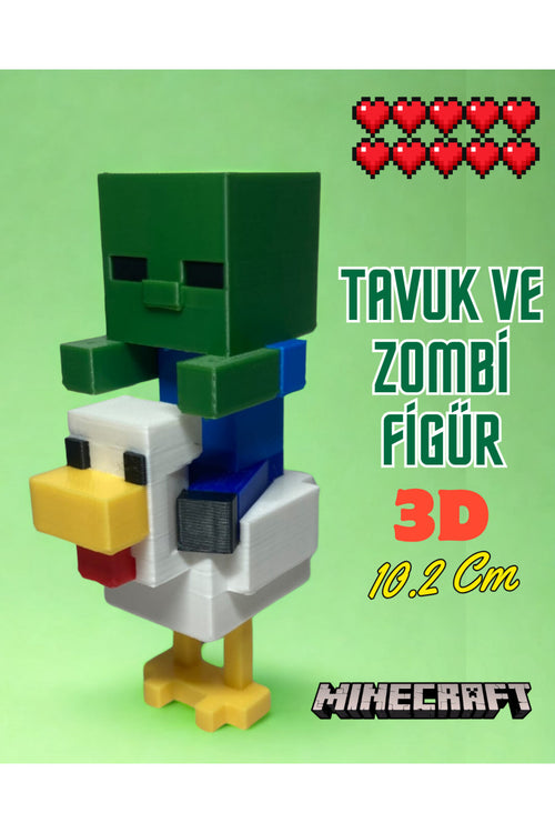 3D Karakter Tavuk & Zombi Figür Oyuncak İkili Set Minecraf Figür