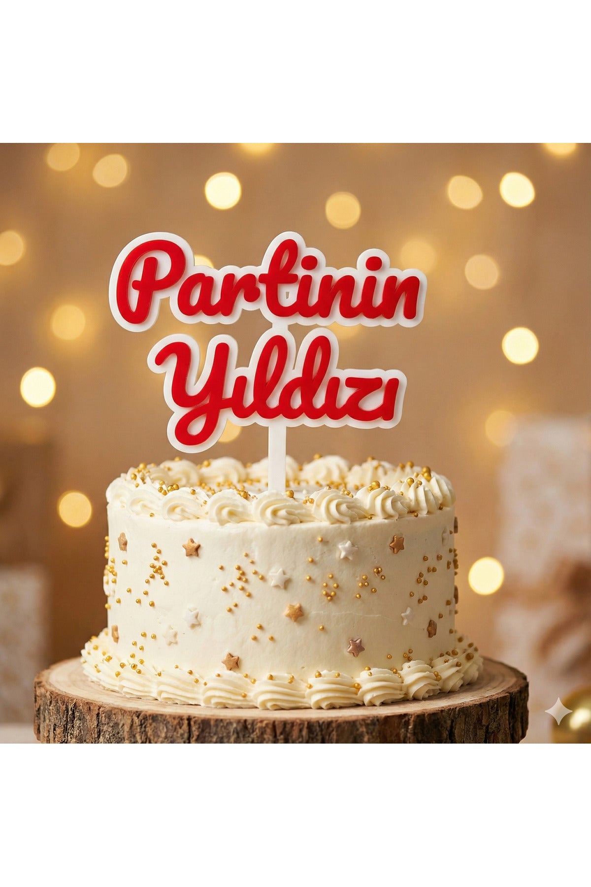 Partini Yıldızı Yazılı Doğum Günü Pasta Süsü Hediye Özel Süs Kek Pasta İçin
