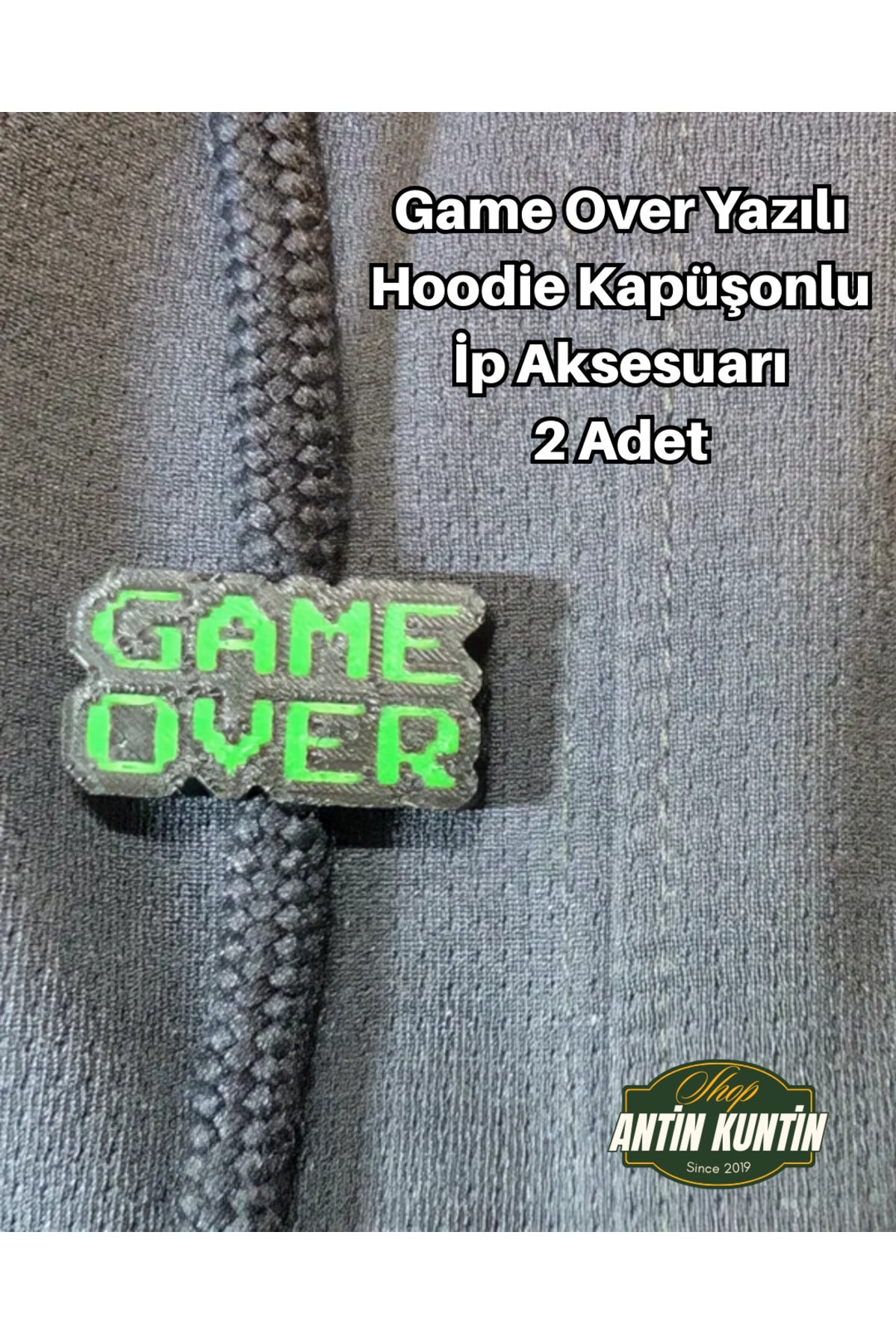 Game Over Yazılı Hoodie Kapüşonlu İp Aksesuarı 2 Adet