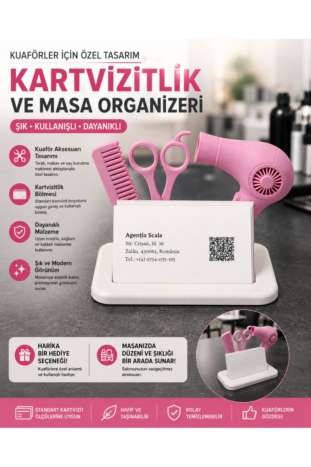 Kuaför Güzellik SAlonu İçin Kartvizit Standı Hediyelik Ürün Dekoratif