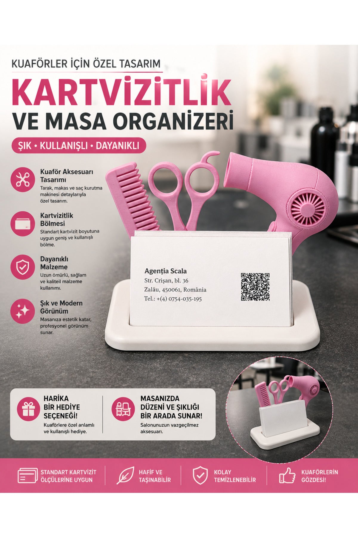 Kuaför Güzellik SAlonu İçin Kartvizit Standı Hediyelik Ürün Dekoratif