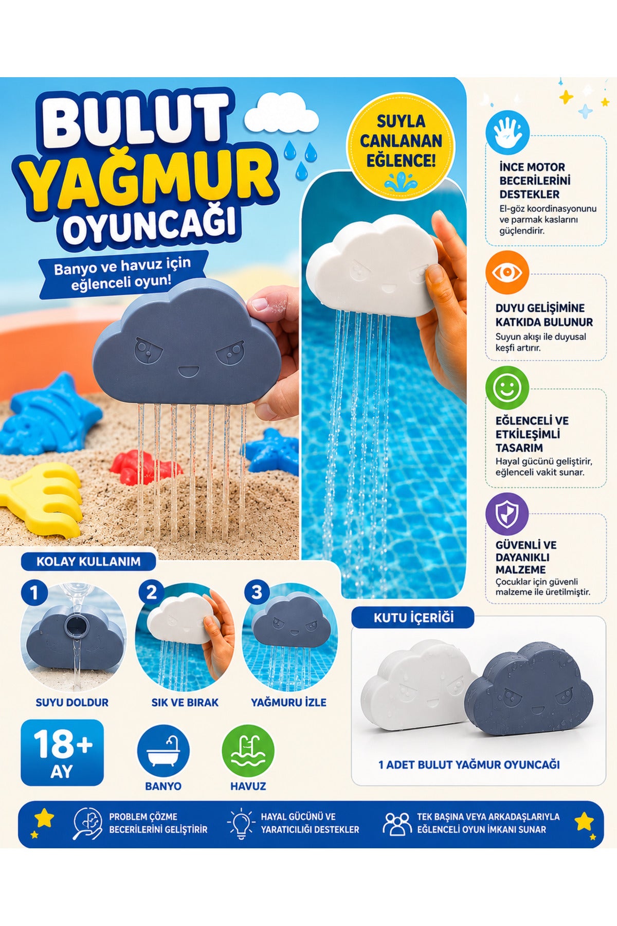 Kum ve Su Dökme Aparatı Çocuk Bebek Banyosu Oyunu Kolaylaştırır Araç Banyo Bebek Duş Çocuk - 2