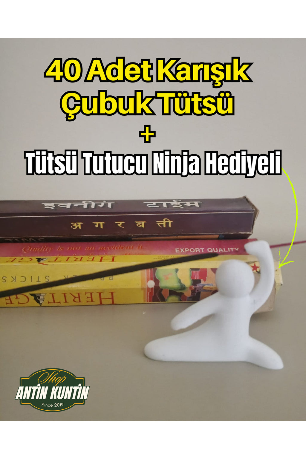 40 Adet Karışık Kokulu Tütsü ve Tütsü Tutucu Adam Hediyeli Buhur Aromalı 20 Yıllık Tütsüler