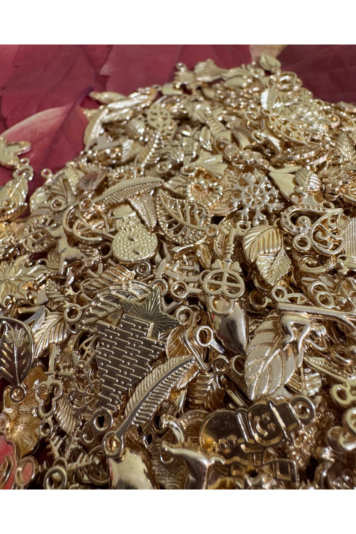 30 Adet Gold Renksiz Karışık Şekilli Kalpli Ağaç Aşk Sevgili Kolye Uçları - 5