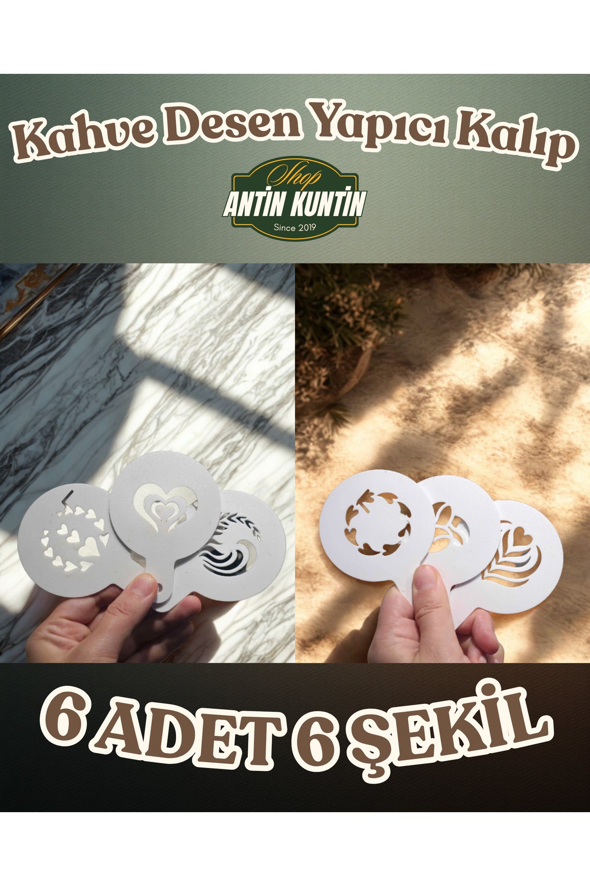 6 Adet Kahve Desen Kalıbı Şekilli Desenli Kalpli Süsleme Aparatı Kalpler Kahve Çekirdeği - 3