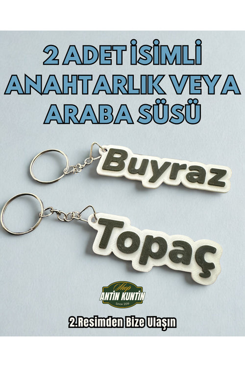 2 Adet Kişiye Özel İsimli Anahtarlık veya Araba Ayna Süsü Çiftlere Hediyelik Sevgili Arkadaş Karışık