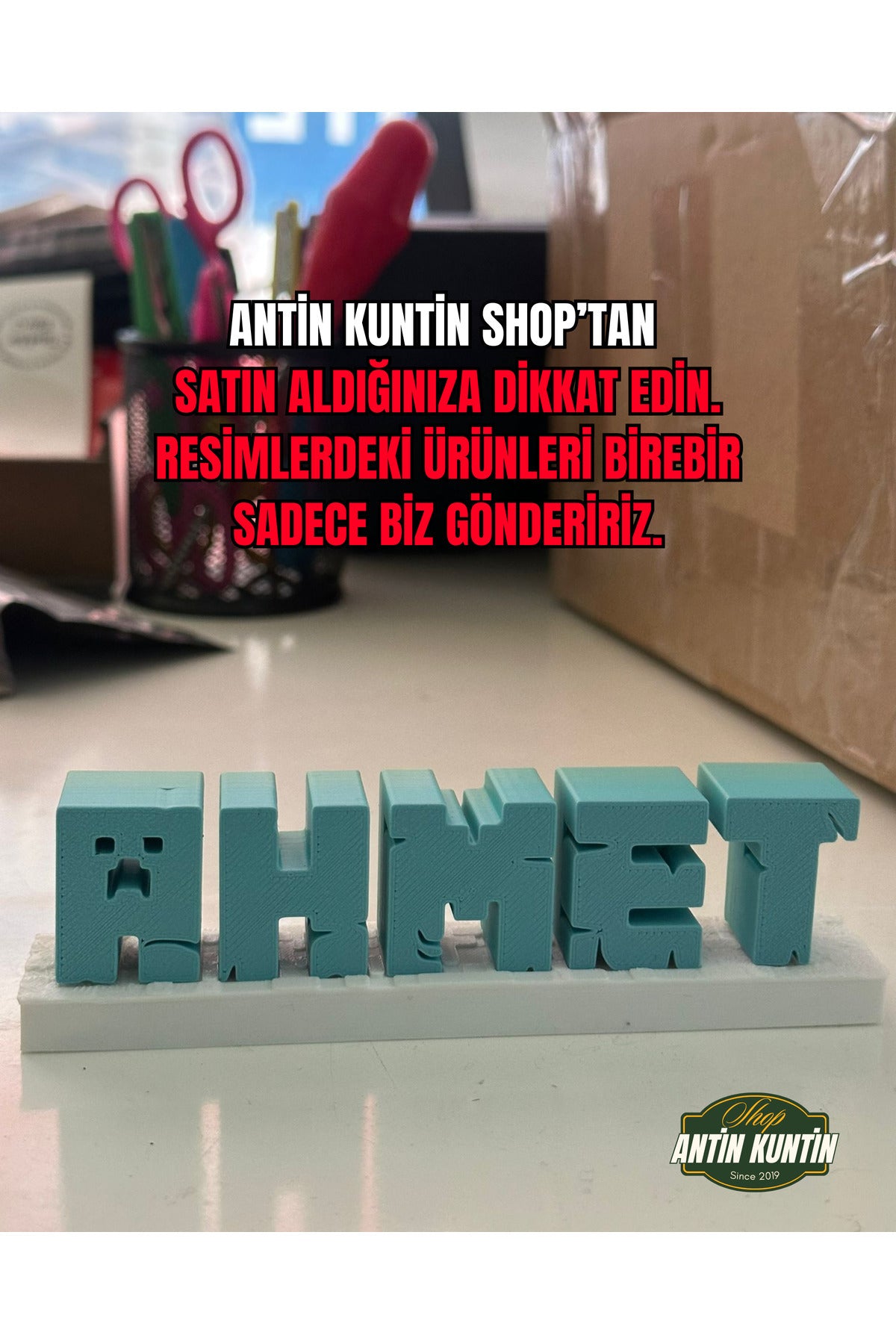 Minecraf Temalı İsimlik Dekor Masaüstü 5 Harf İçin Geçerli Karışık renk - 4