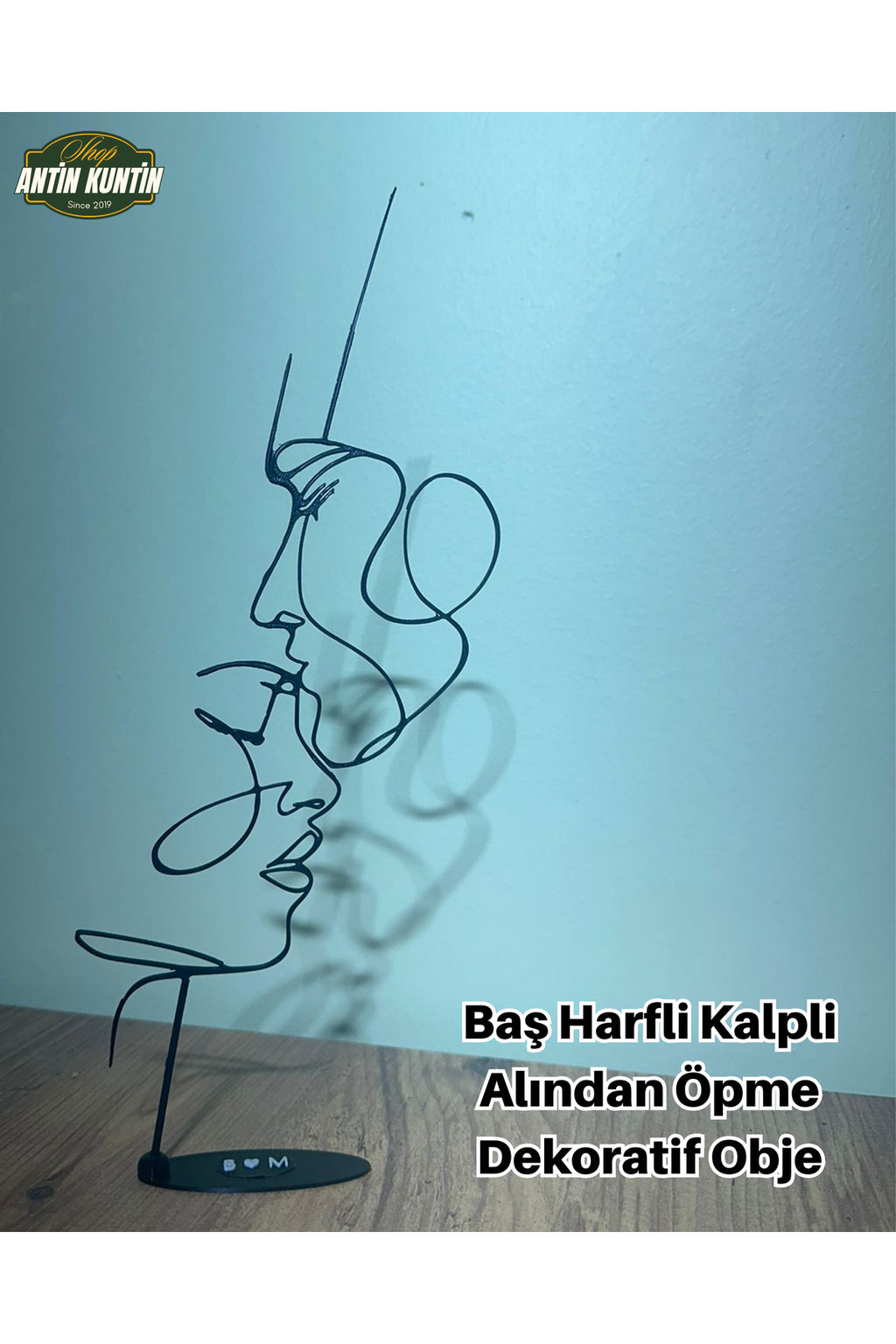 Alından Öpme Baş Harfli ve Kalpli Dekoratif Heykel Dekor Obje