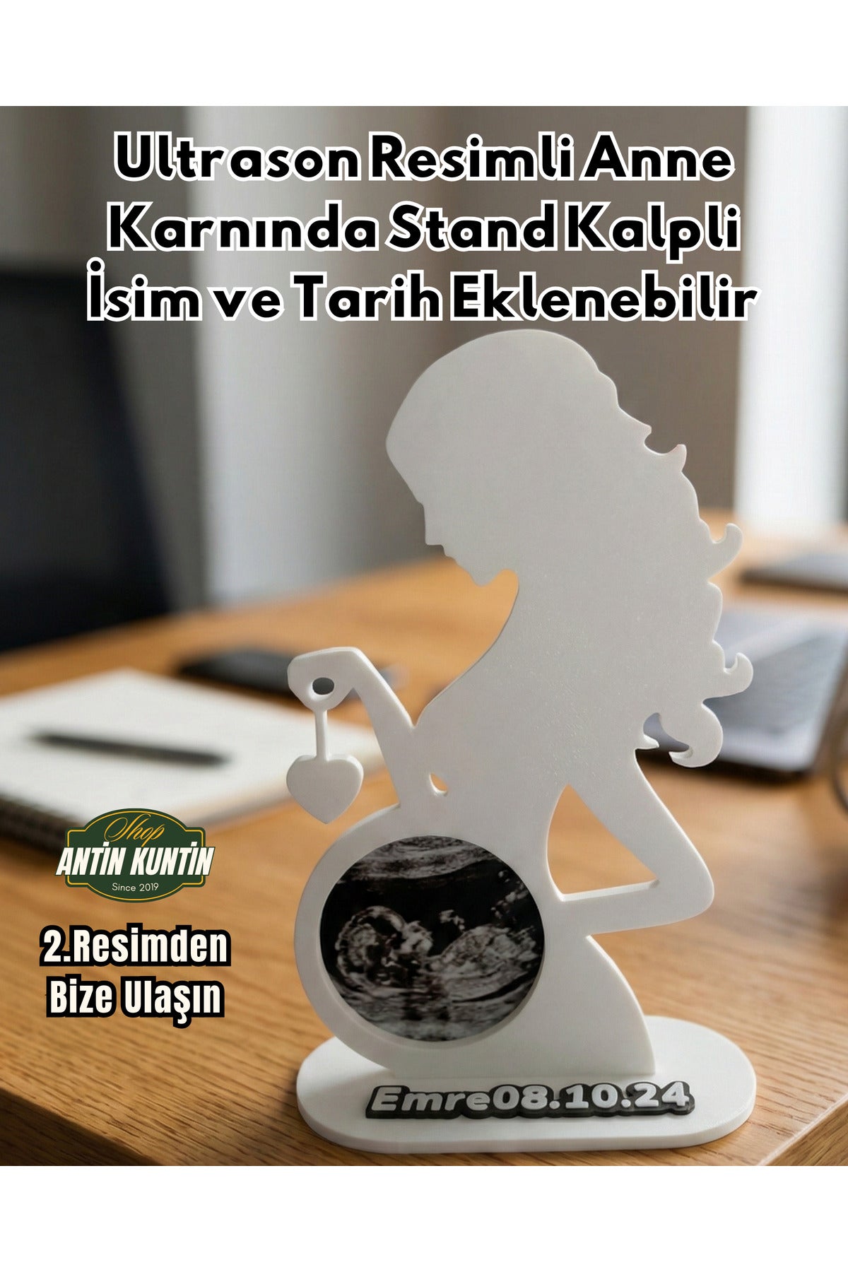 Ultrason Resimli Anne Karnında Fotoğraf Stand Dekor Kalpli İsim ve Tarih Eklenebilir