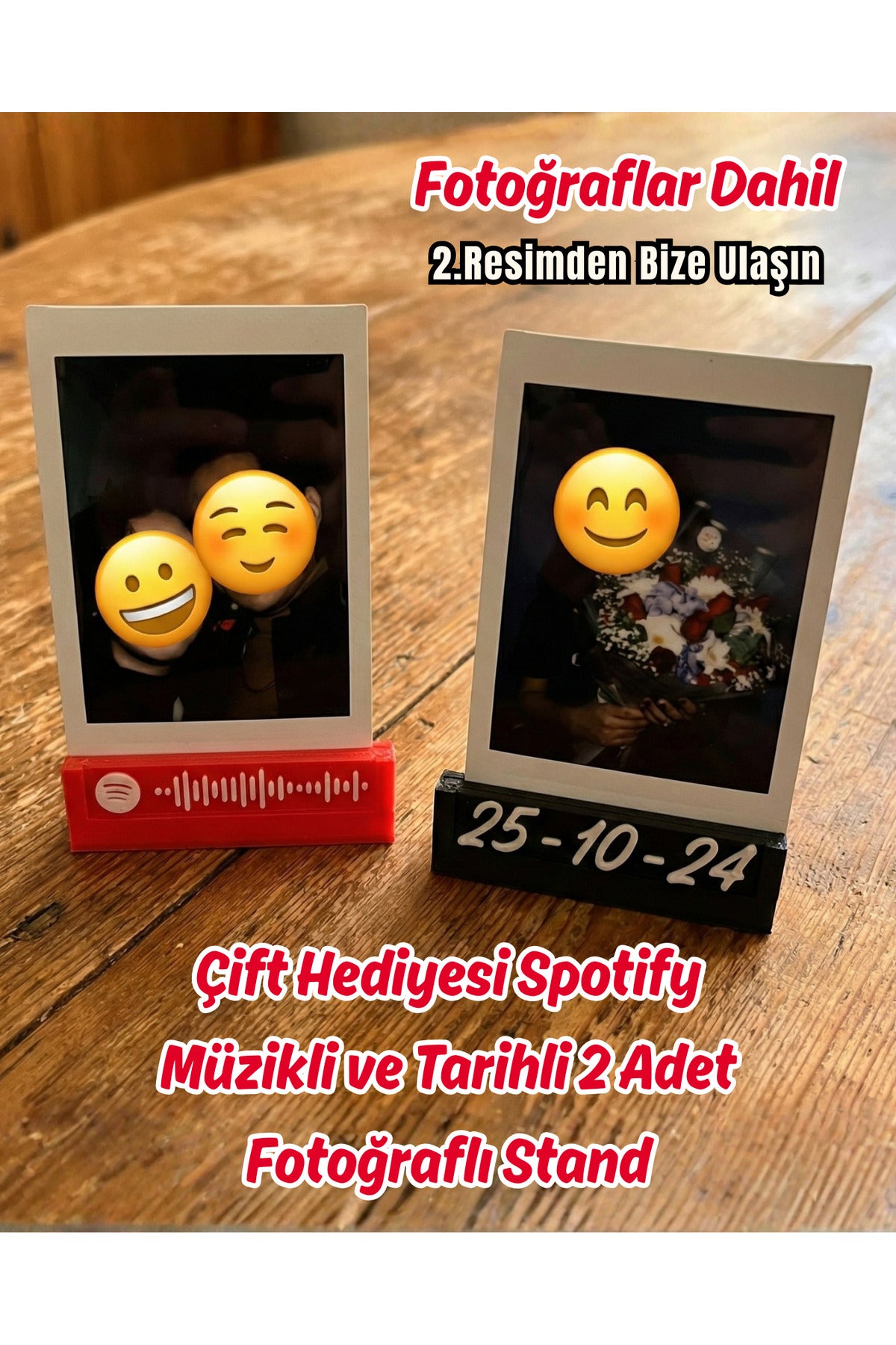 Çift Hediyesi Spotify Müzikli ve Tarihli 2 Adet Fotoğraflı Stand Fotoğraflar Dahil