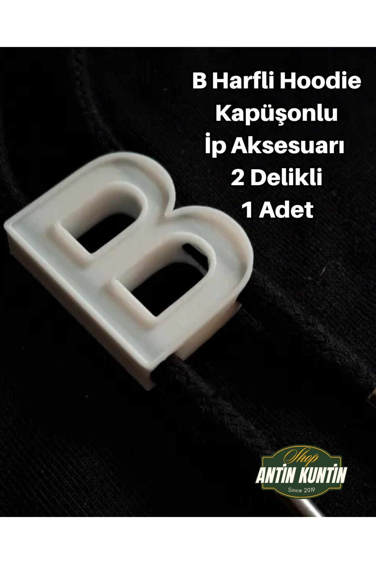 B Harfli Hoodie Kapüşonlu İp Aksesuarı 2 Delikli 1 Adet