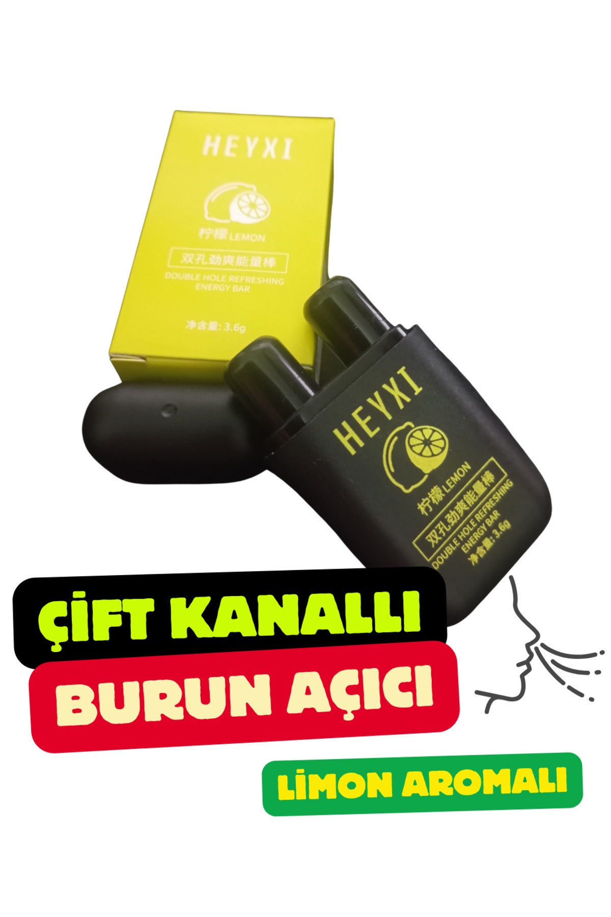 Çift Kanallı Burun Açıcı Ferah Nefes Enerji Limon Aromalı