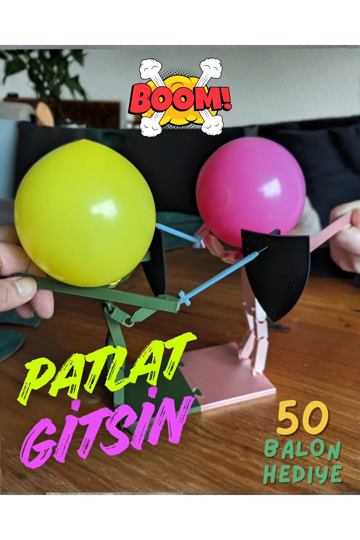 Eğlenceli Balon Düellosu Oyunu - İki Kişilik İnteraktif Savaşçı Oyuncak Seti 50 Balon Hediye