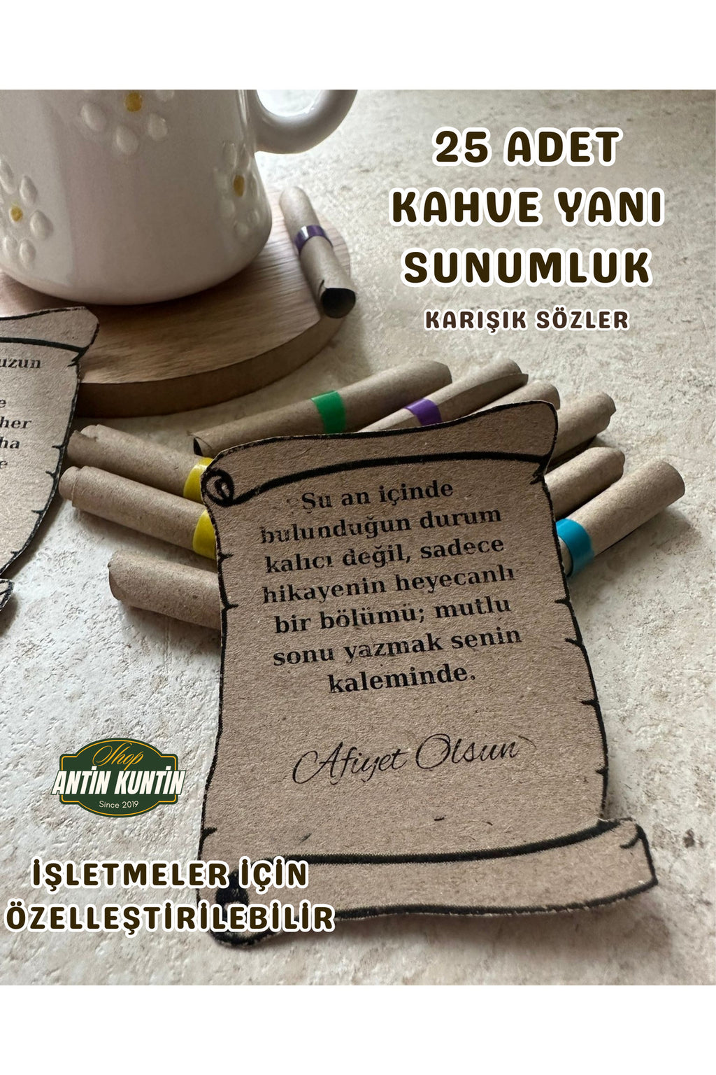 25 Adet Kahve Yanı Sunumluk El Yapımı Karışık Motive Sözlü Mektup Şekilli Kafeler İçin Özelleştirme